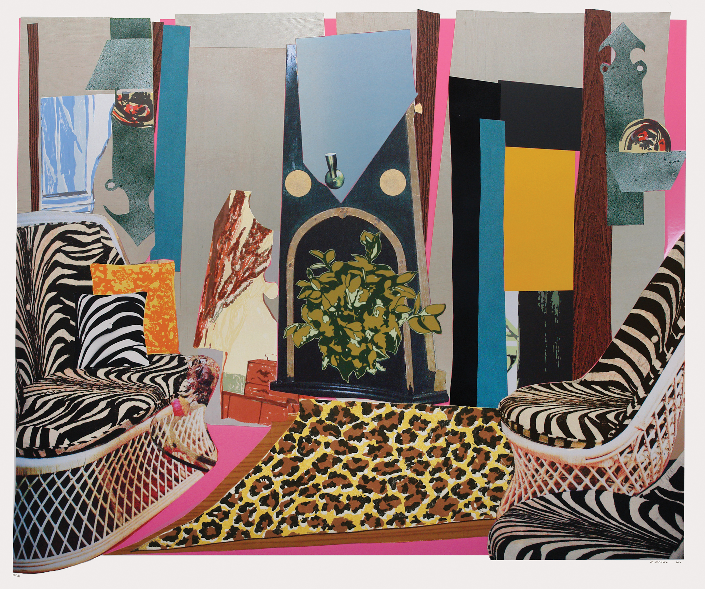 Interior: Zebra With Two Chairs And Funky Fur by Mickalene Thomas