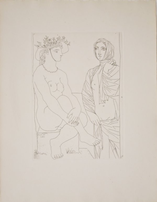 Au Bain, Femme Au Chapeau à Fleurs Et Femme by Pablo Picasso