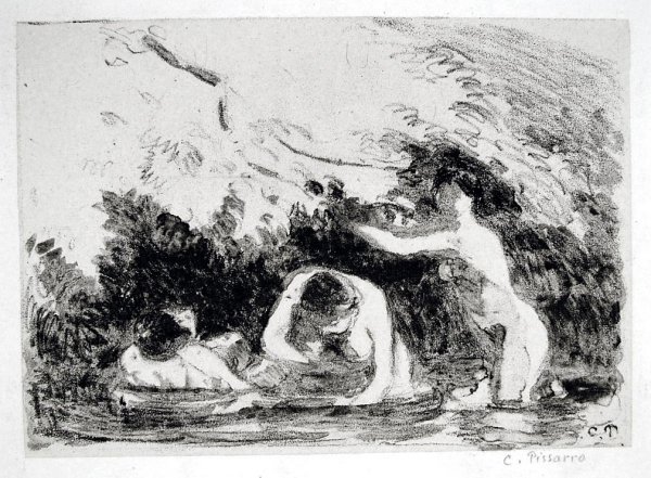 Women Bathing In The Shade Of Wooded Banks by Camille Pissarro