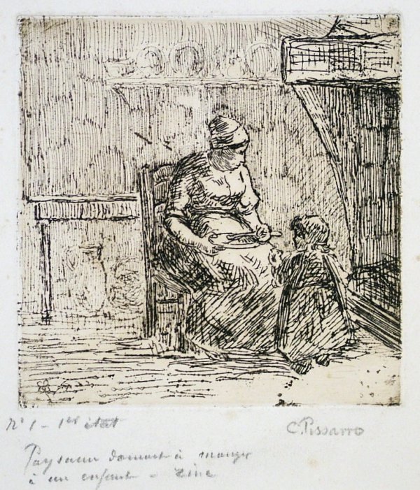 Paysanne Donnant A Manger A Un Enfant by Camille Pissarro
