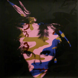Camouflage Fright Wig – Blue And Bronze On Pink by Gavin Turk at Paul Stolper Gallery