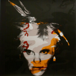 Camouflage Fright Wig – Silver And Orange On Taupe by Gavin Turk at Paul Stolper Gallery