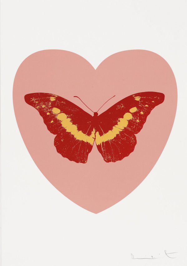 I Love You – Pink, Poppy Red, Cool Gold by Damien Hirst