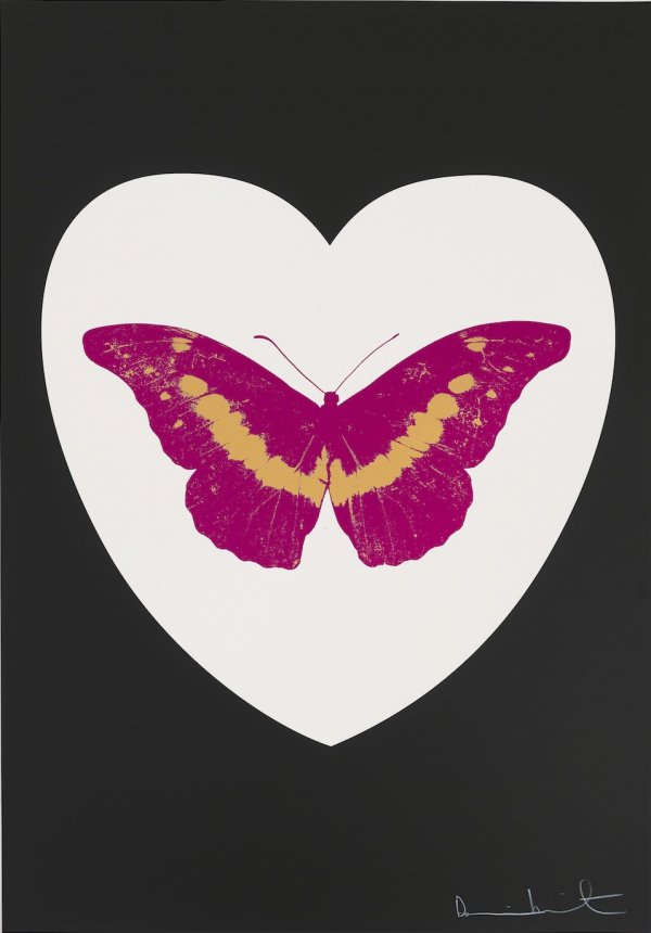 I Love You – White, Black, Fuchsia, Cool Gold by Damien Hirst