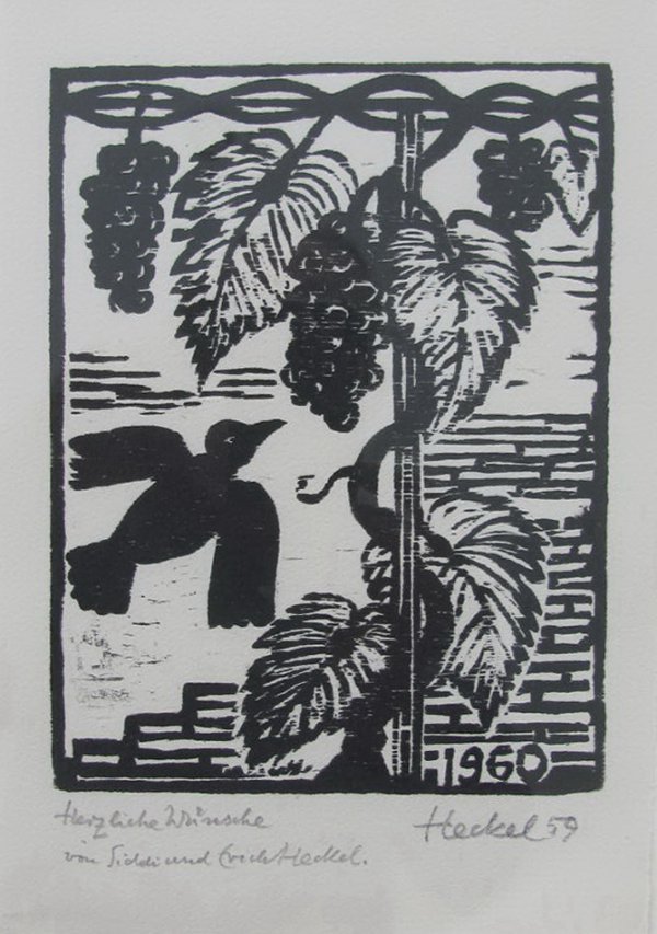 Jahresblatt: Vogel Und Trauben by Erich Heckel