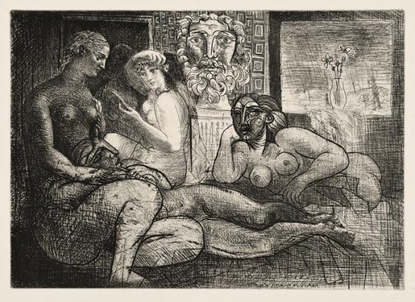 Femmes Entre Elles Avec Voyeur Sculpta by Pablo Picasso