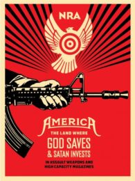 God Saves & Satan Invests by Shepard Fairey at Gregg Shienbaum Fine Art