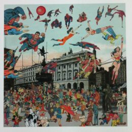 London- Piccadilly Circus- The Convention Of Comic Book Characters by Peter Blake at Paul Stolper Gallery