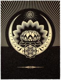 Obey Lotus Crescent (black / Gold) by Shepard Fairey at Gregg Shienbaum Fine Art