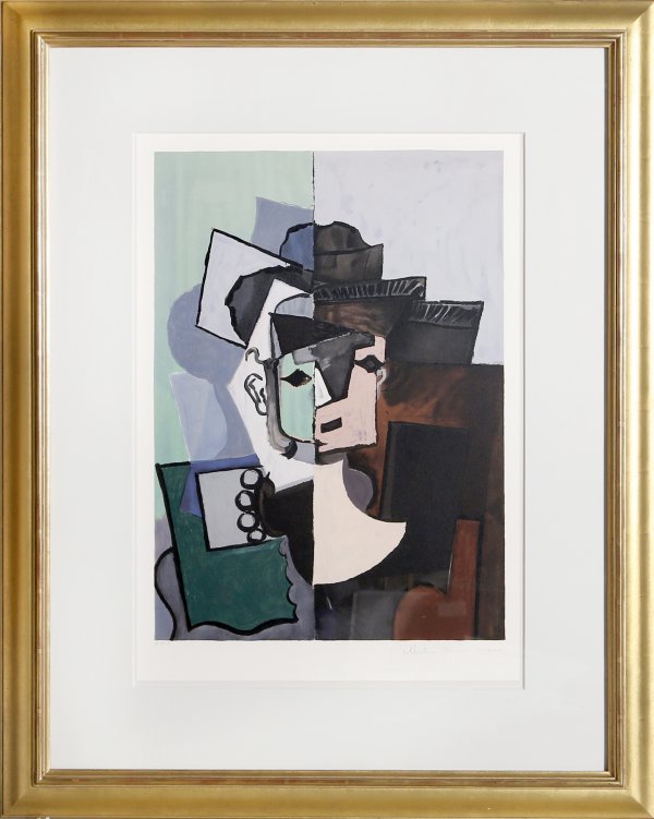 Portrait De Face Sur Fond Rose Et Vert by Pablo Picasso