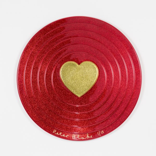 Gold Heart On Red Target (metal Flake) by Peter Blake