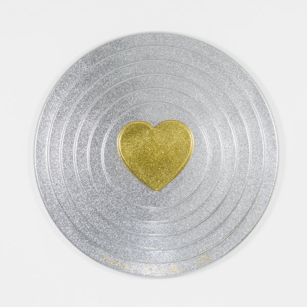 Gold Heart On Silver Target (metal Flake) by Peter Blake