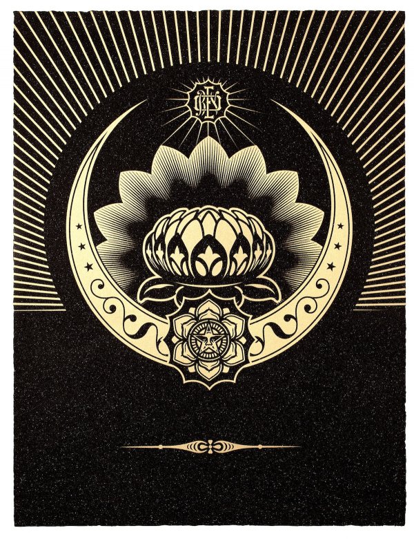 Obey Lotus Crescent (black & Gold) by Shepard Fairey
