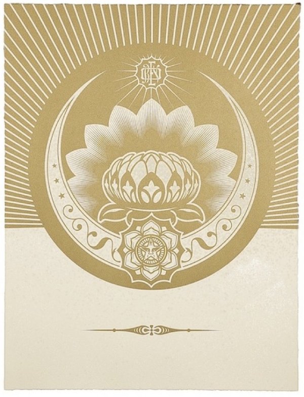 Obey Lotus Crescent (white / Gold) by Shepard Fairey