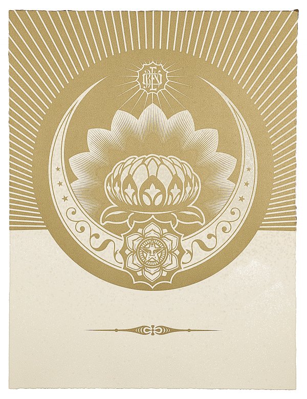 Obey Lotus Crescent (white & Gold) by Shepard Fairey