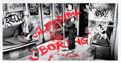Sleeping Is Boring (red) by Mr. Brainwash at Lieberman Contemporary
