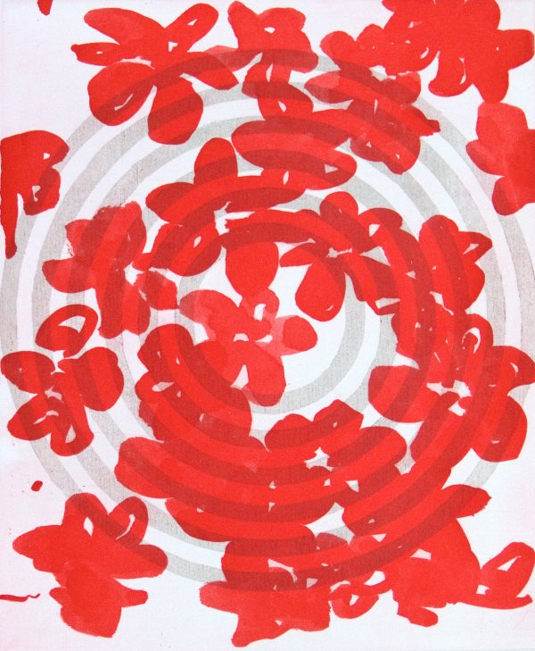 Red Poppies/gray Target by Claire Lieberman