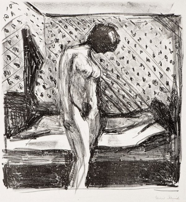 Gråtende Ung Kvinne Ved Sengen by Edvard Munch