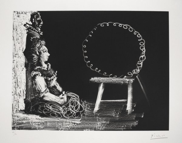 Couple Posing For A Medallion Portrait by Pablo Picasso