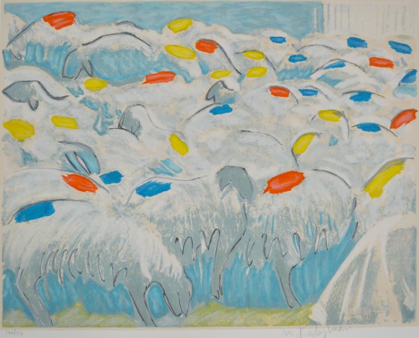 Sheep On Gordon Beach by Menashe Kadishman