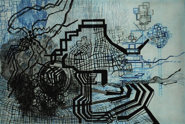 Untitled #5 (blue, Black) by Diana Cooper