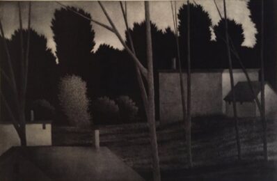 Backyards At Dusk (Rooftops & chimneys) by Robert Kipniss at ebo Gallery