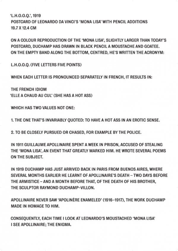 Reading Duchamp by Bethan Huws