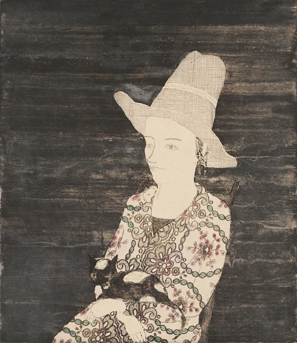 Lady Big Hat, Black Cat by Stephen Chambers RA
