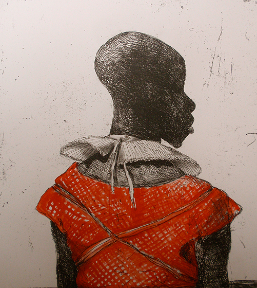 White Collar Black Man, Red Watercolour by Marcelle Hanselaar