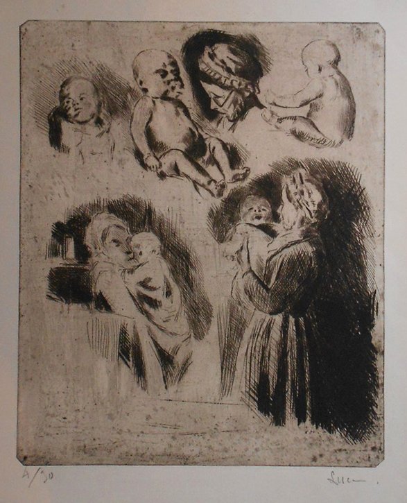 Etudes De La Tante Octavie Et D’un Bébé (grande Planche) by Maximilien Luce