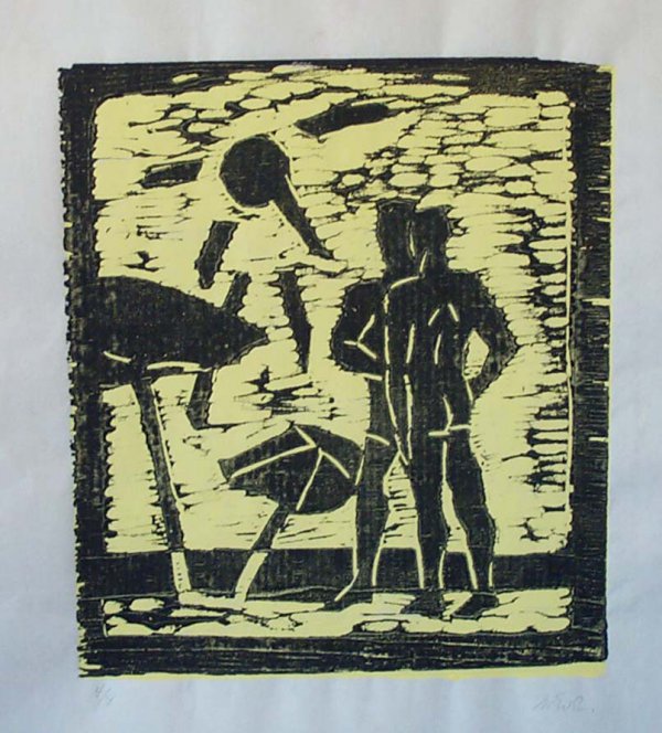 Two Friends On The Beach, Sun And Umbrellas by McWillie Chambers