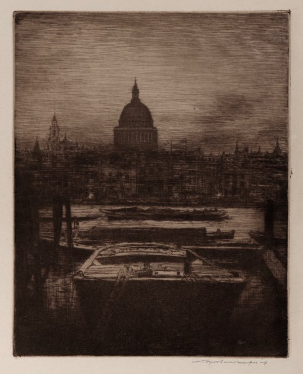 St. Pauls At Night With Barges In The Foreground by Mortimer Luddington Menpes