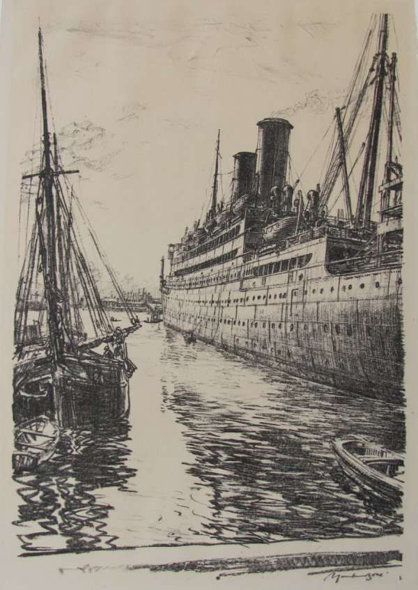 The Tuscania At Glasgow by Muirhead Bone