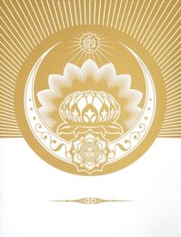 Obey Lotus Crescent (White & Gold). by Shepard Fairey at Peter Harrington Gallery