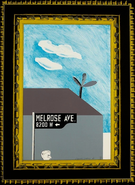 Picture Of Melrose Avenue In An Ornate Gold Frame by David Hockney