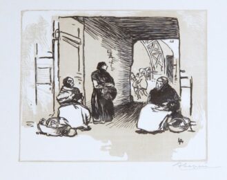 Marchandes Au Panier Sous Une Porte, Rue Mauconseil by Auguste Louis Lepere at Editions Graphiques Ltd