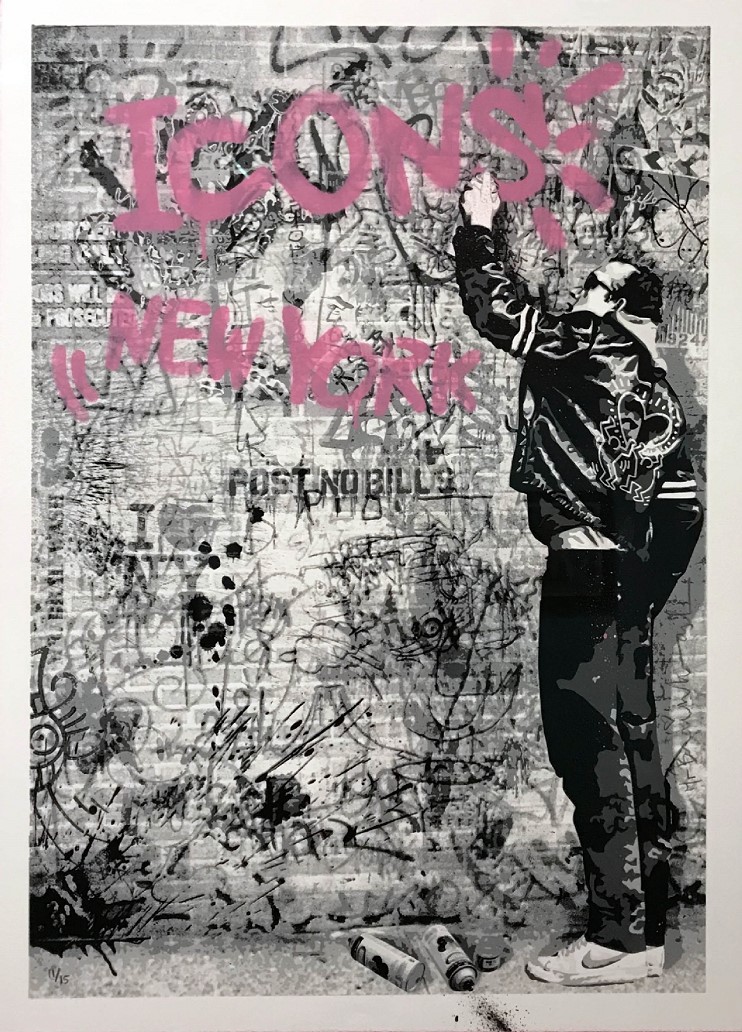 The Wall (pink) by Mr. Brainwash