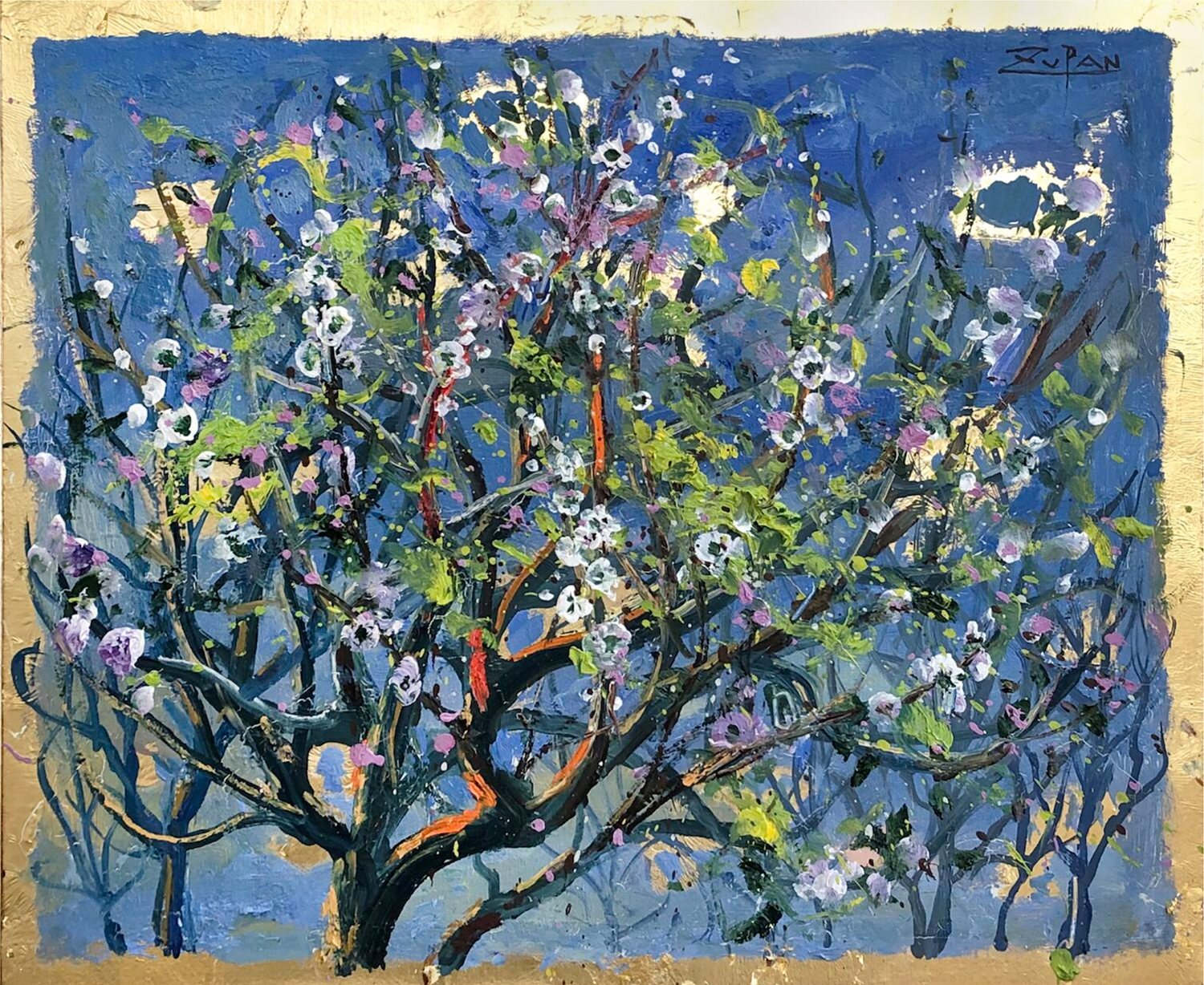 Almond Branches On Gold Leaf by Bruno Zupan