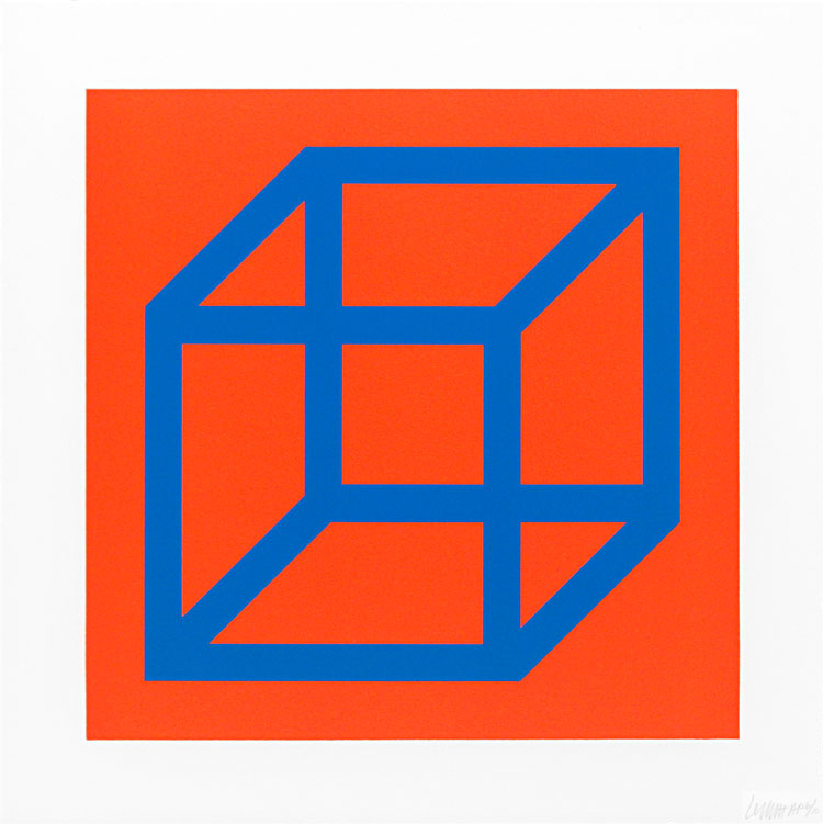 Cubes In Color On Color (blue Orange) by Sol LeWitt