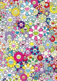 Champagne Supernova: Multicolor + Pink and White Stripes by Takashi Murakami at Vogtle Contemporary