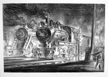 Switch Engines, Erie Yards, Jersey City, Stone No. 3 by Reginald Marsh at Harris Schrank Fine Prints