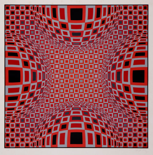 Four Globes in Red by Victor Vasarely