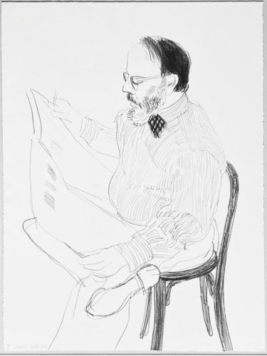Henry reading the newspaper by David Hockney