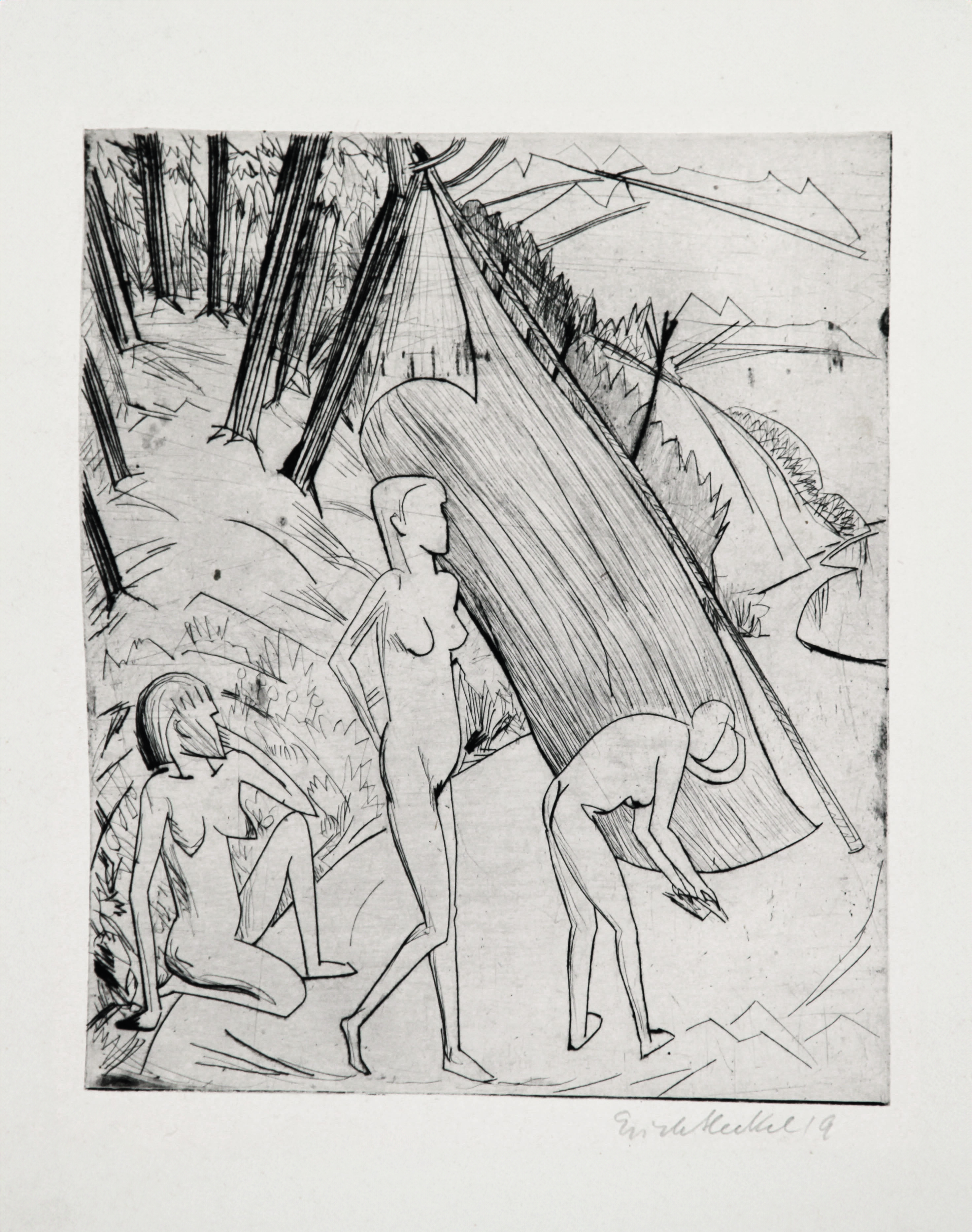 Drei Mädchen am Strand by Erich Heckel