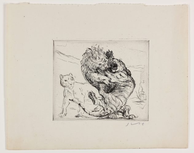 Kampf zwischen Löwe und Tiger (Fight between Lion and Tiger) by Max Slevogt at