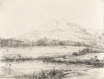 Canal with Angler and Two Swans by Harmensz van Rijn Rembrandt at Christopher-Clark Fine Art