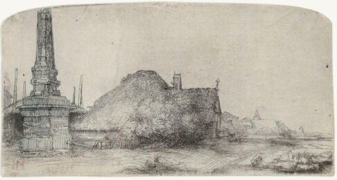 Cottage And Obelisk On The Spaarndammerdijk by Harmensz van Rijn Rembrandt at Christopher-Clark Fine Art