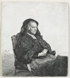 The Artist’s Mother seated at a table, looking right: Three quarter length by Harmensz van Rijn Rembrandt at Christopher-Clark Fine Art
