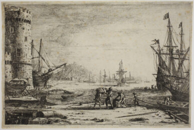 Harbour with a large tower by Claude Lorrain at Sarah Sauvin