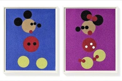 Mickey (Blue Glitter) & Minnie (Pink Glitter) by Damien Hirst at Michael Lisi/Contemporary Art